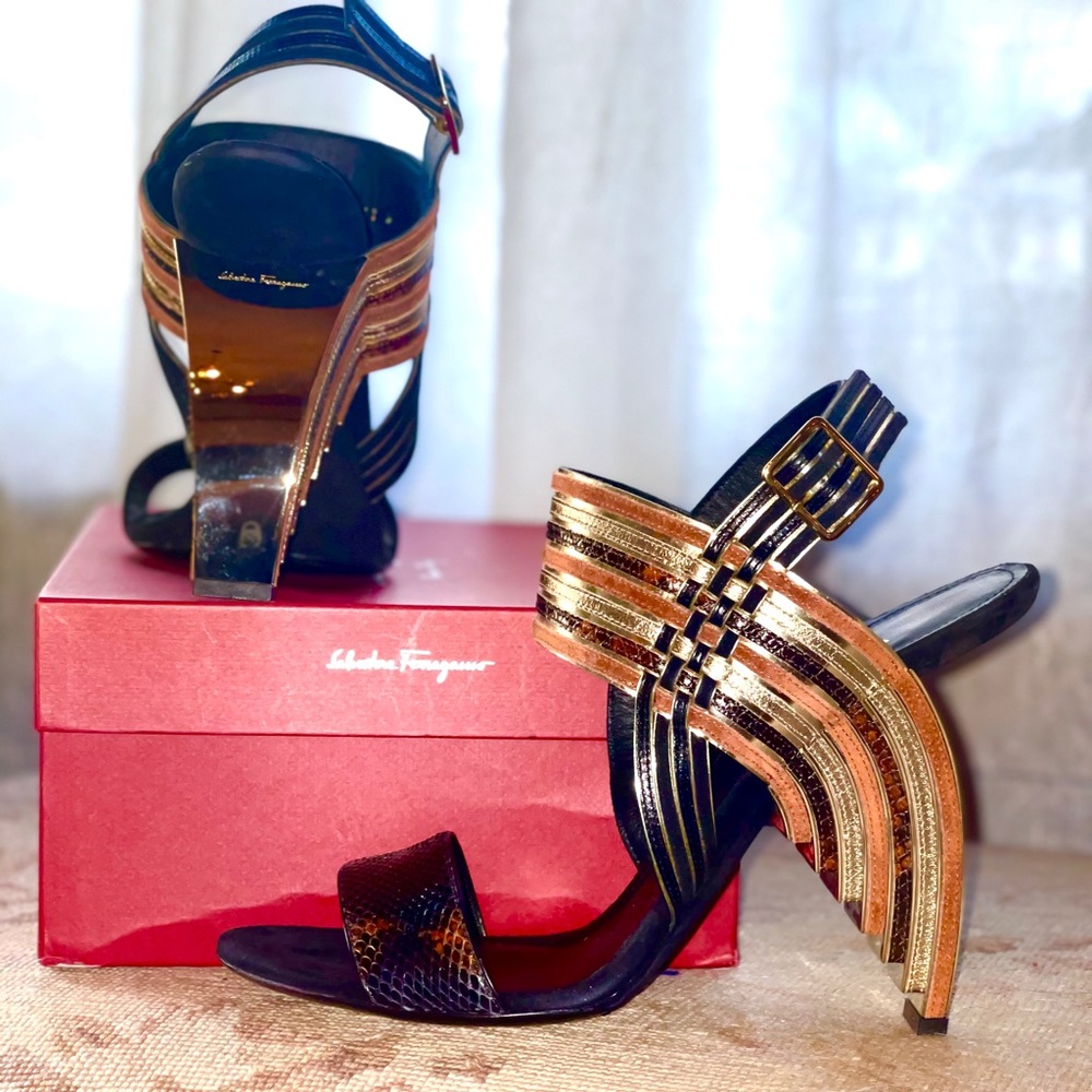 Salvatore Ferragamo Lenny  Python Suede Shoes 11M